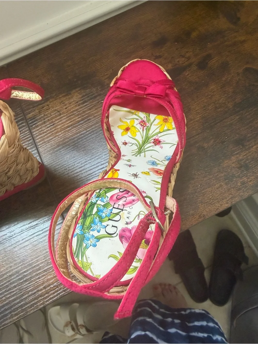 Guess Hot Pink Floral Espadrille Wedge Sandals